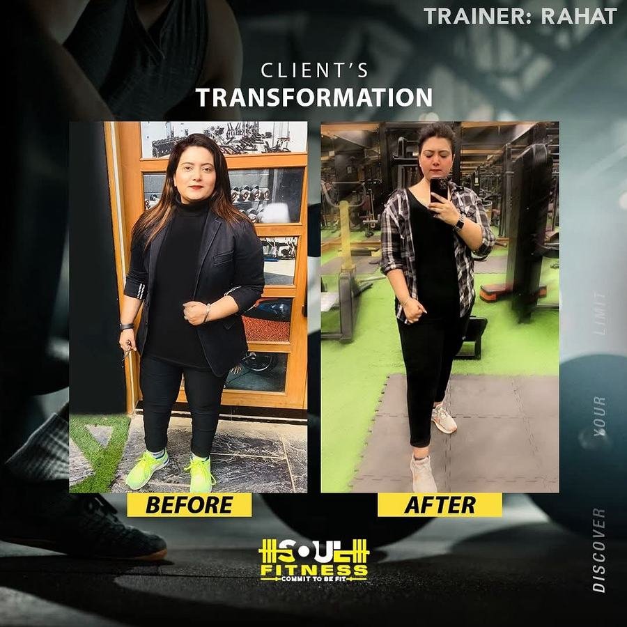 Female client transformation with trainer Rahat