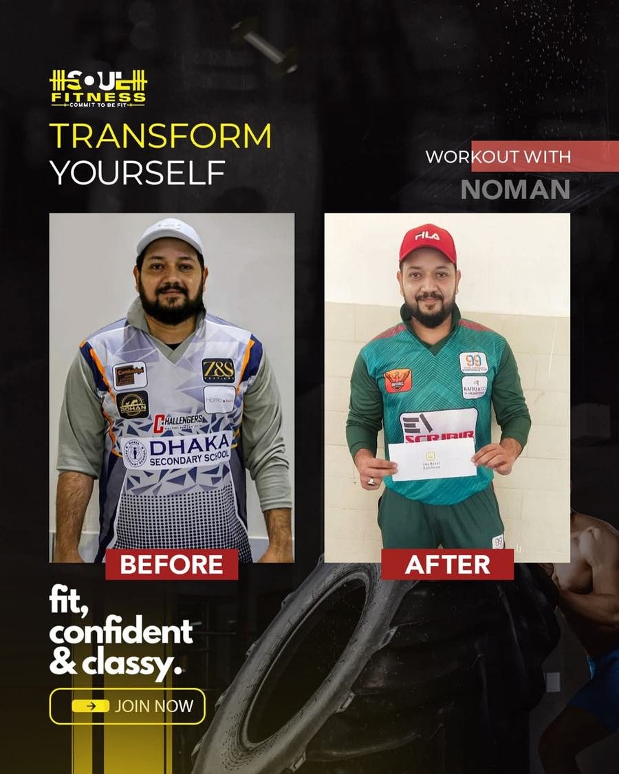 Client transformation, workout with Noman